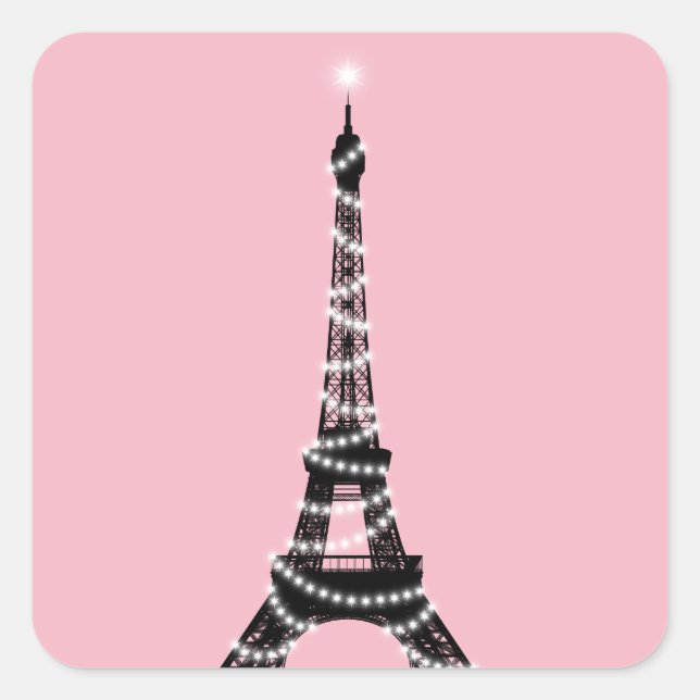 Cuadrada Twinkle Light Torre Eiffel Pegatina - rosa (Anverso)