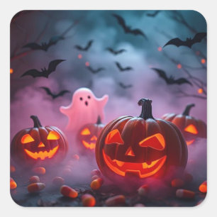 Cuadrada Último Pegatina de Halloween Fantasmas y Calabaza