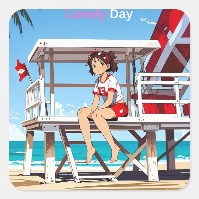 Cuadrada Un día encantador conmigo en Sunny Beach. Pegatina (Anverso)