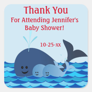 Cuadrada Un Pegatina De Baby Shower De Ballenas De Gemelos