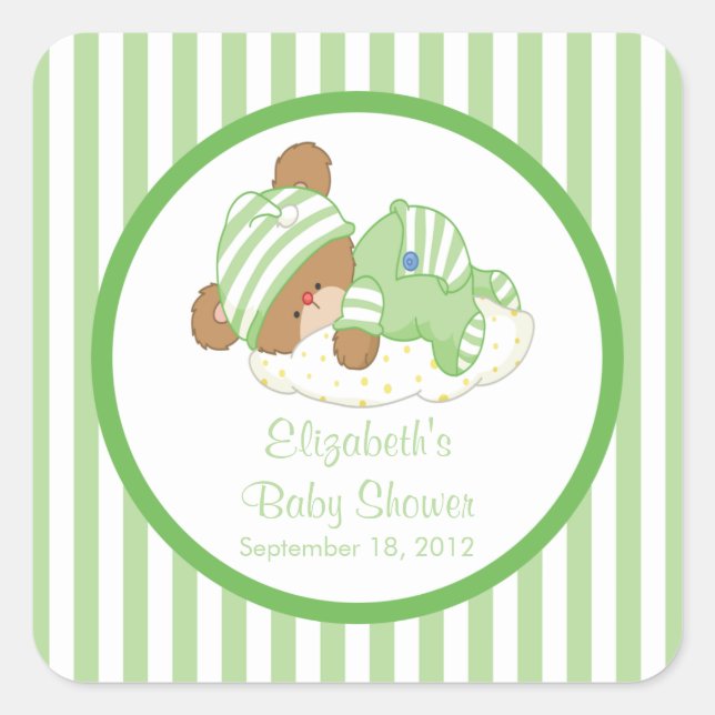 Cuadrada ¡Un Pegatina de Baby Shower Square de Teddy Bear l (Anverso)