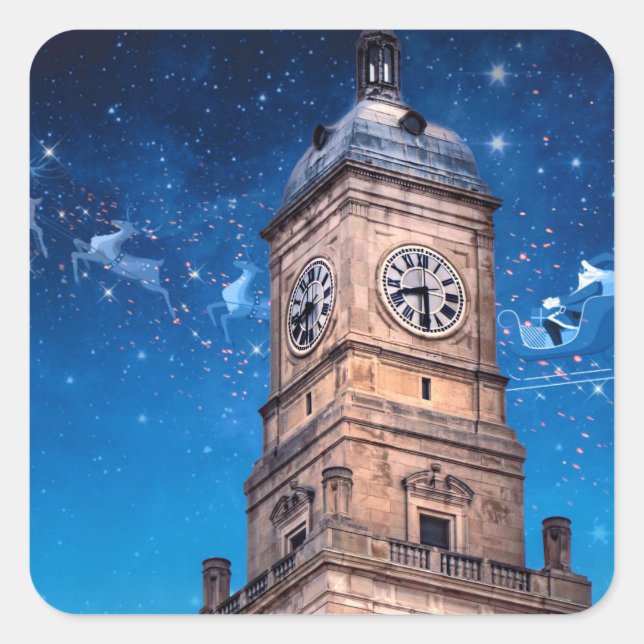 Cuadrada Una pegatina navideña de cuádruples ciudades (Anverso)