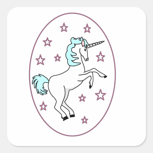Cuadrada Unicornio en anillo morado con Pegatina de estrell (Anverso)