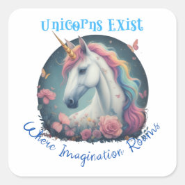 Cuadrada Unicornios existe Pegatina