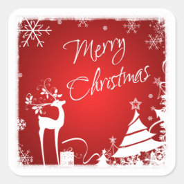 Cuadrada Venado de navidad de moras blancas rojas, Pegatina
