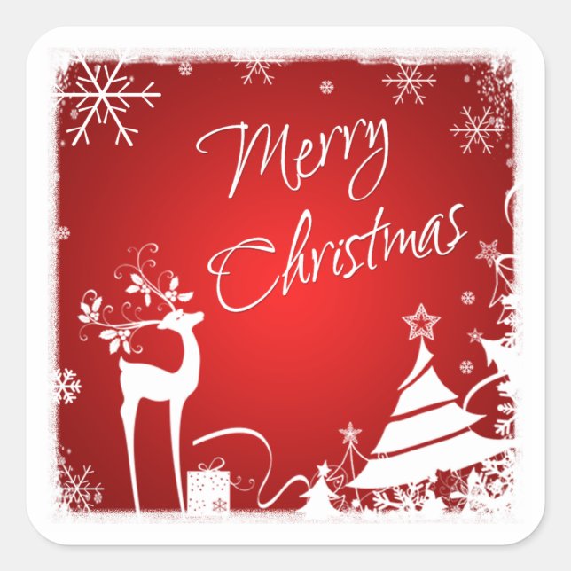 Cuadrada Venado de navidad de moras blancas rojas, Pegatina (Anverso)