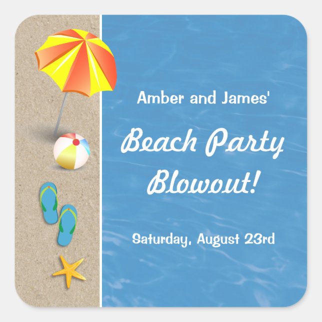 Cuadrada Verano en el Pegatina del Fiesta de playa (Anverso)