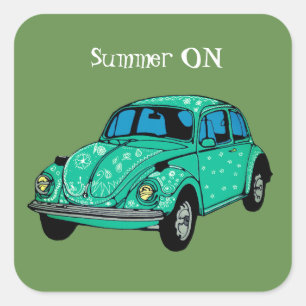 Cuadrada Verano sobre el Pegatina de autos Green Hippie man