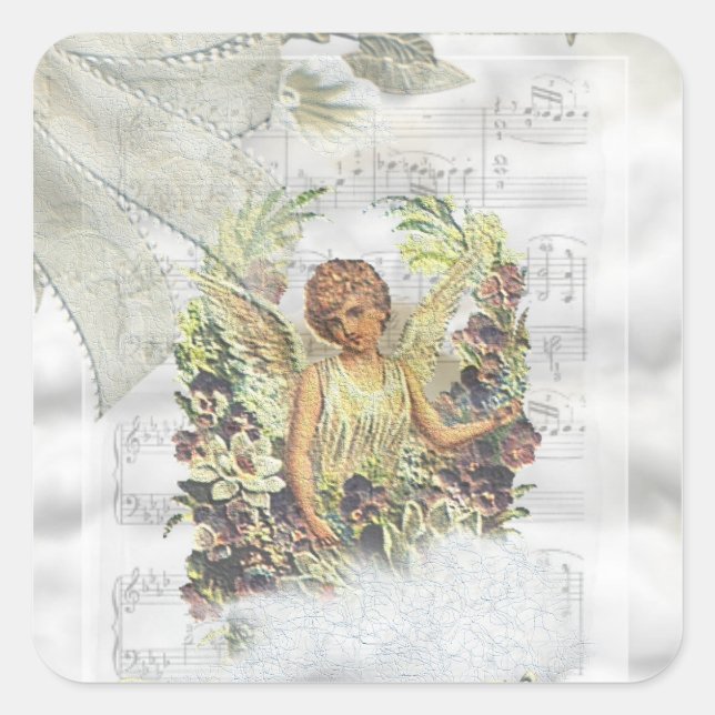 Cuadrada Vintage Angel Pegatina (Anverso)