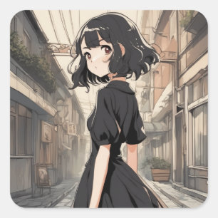 Cuadrada Vintage Anime LBD Pegatina - Anime Revival