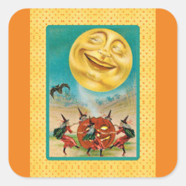 Cuadrada Vintage Black Cat Witch Halloween Pegatina