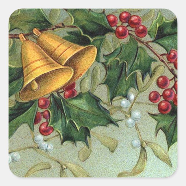 Cuadrada Vintage Christmas Holly Berries - Pegatina (Anverso)