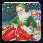 Cuadrada Vintage christmas santa claus fiesta pegatina cuad<br><div class="desc">Vintage navidad santa claus fiesta pegatina. Vintage santa claus con regalo.</div>