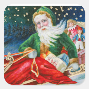 Cuadrada Vintage christmas santa claus fiesta pegatina cuad
