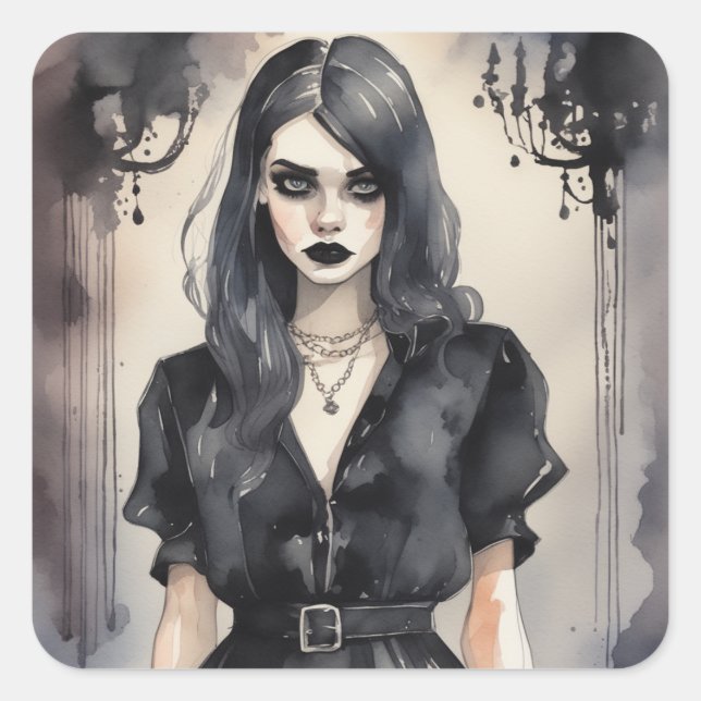 Cuadrada Vintage Gothic LBD Fashion Pegatina (Anverso)