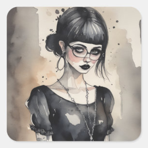 Cuadrada Vintage Gótico LBD Dress Artwork Pegatina