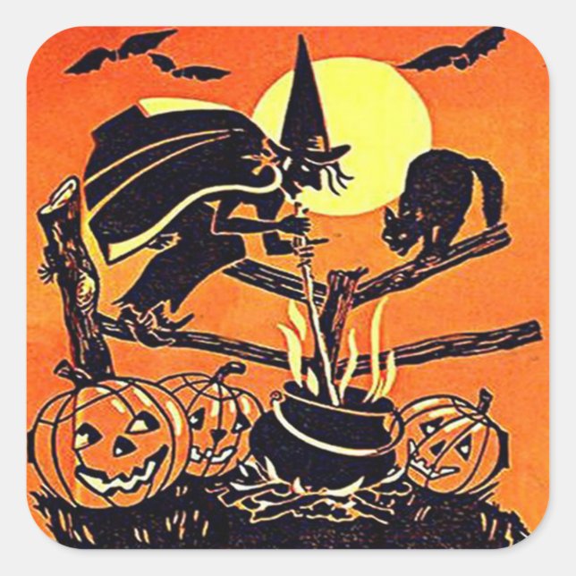 Cuadrada Vintage Halloween Witch Pegatina (Anverso)