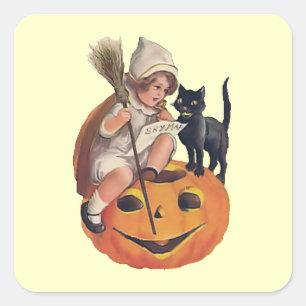 Cuadrada Vintage Halloween Witch Pegatina