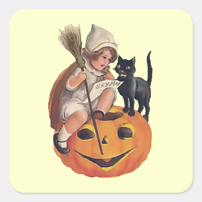 Cuadrada Vintage Halloween Witch Pegatina (Anverso)