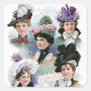 Cuadrada Vintage Ladies Fashion Victorian Pegatina