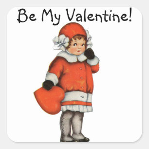 Cuadrada Vintage Little Girl Valentine Pegatina