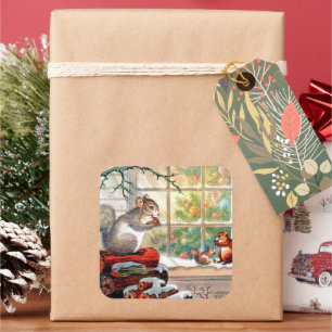 Cuadrada Vintage Navidad retro animal pegatina de vacacione