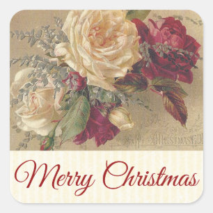 Cuadrada Vintage Navidades Rosas Pegatina