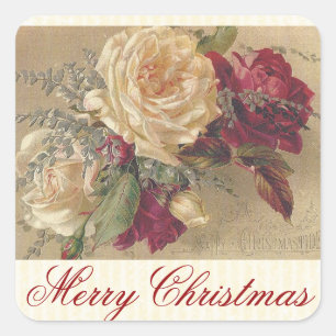 Cuadrada Vintage Navidades Rosas Pegatina