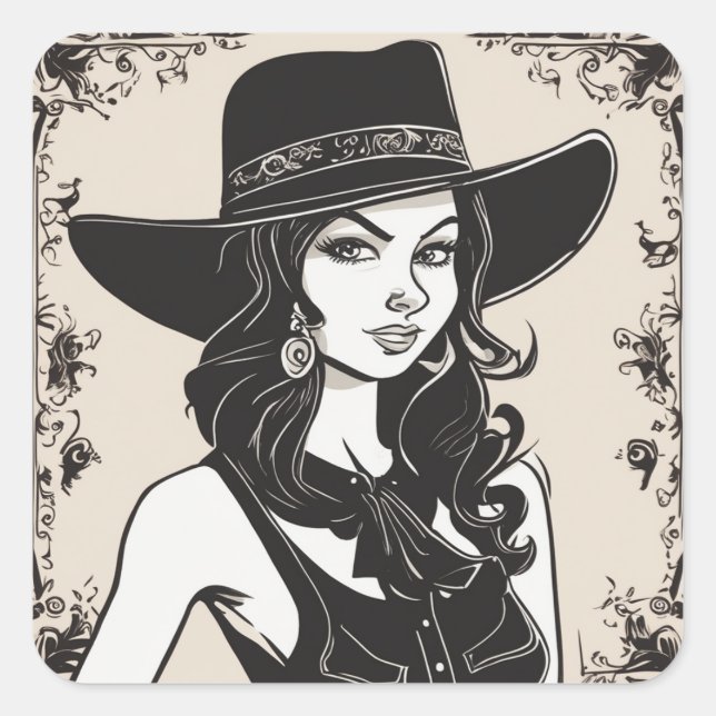 Cuadrada Vintage Western Style LBD Pegatina (Anverso)