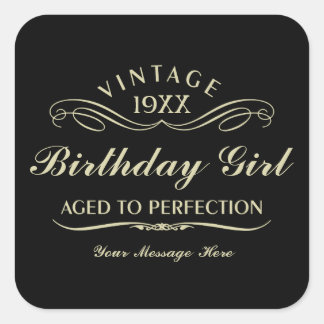 Cuadrada Vintage Wine Person Funny Black Birthday Pegatina