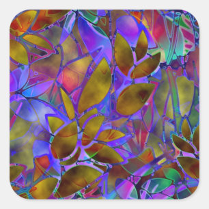 Cuadrada Vitral abstracto floral del pegatina