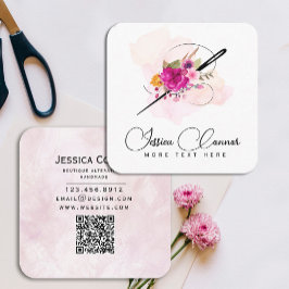 Cuadrada Watercolor Needle Floral tarjeta de visita