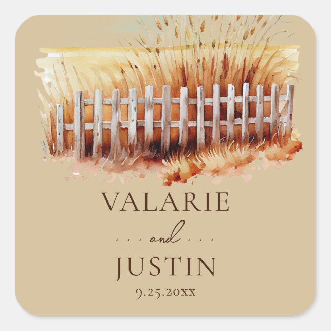 Cuadrada Watercolor Trigo Boda occidental Pegatina cuadrado (Anverso)