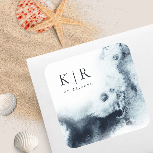 Cuadrada Waves acuáticas Pegatina de boda elegante (Subido por el creador)