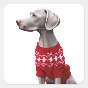 Cuadrada Weimaraner en Navidades Pegatina suéter