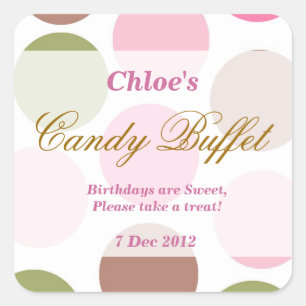 Cuadrada WhimsicalDotty Birthday Candy Buffet Pegatina