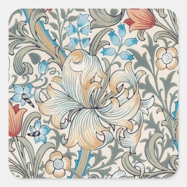 Cuadrada William Morris Lily Pegatina de Art Nouveau Square (Anverso)