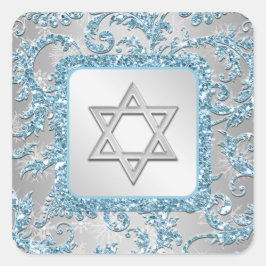 Cuadrada Winter Wonderland Damask Bat Mitzvah Pegatina 11