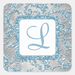 Cuadrada Winter Wonderland Damask Bat Mitzvah Pegatina 5
