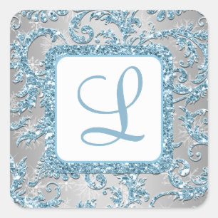 Cuadrada Winter Wonderland Damask Bat Mitzvah Pegatina 5