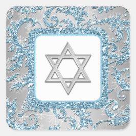 Cuadrada Winter Wonderland Damask Bat Mitzvah Pegatina 6