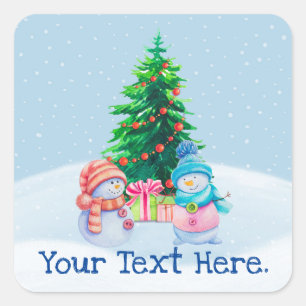 Cuadrada Winter Wonderland Snowmen Pegatina