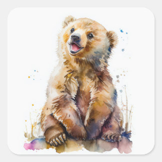 Cuadrada Woodland Animal | Pegatina del oso bebé | Pegatina