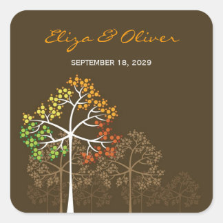 Cuadrada Woodland Autumn Trees Rustic Fall Wedding Pegatina