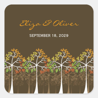 Cuadrada Woodland Autumn Trees Rustic Fall Wedding Pegatina