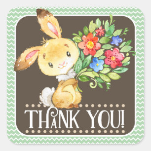 Cuadrada Woodland Bunny Gracias Pegatina