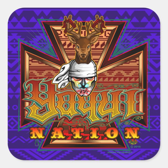 Cuadrada Yaqui Nation Deer Dancer Diseño #3 Pegatina (Anverso)