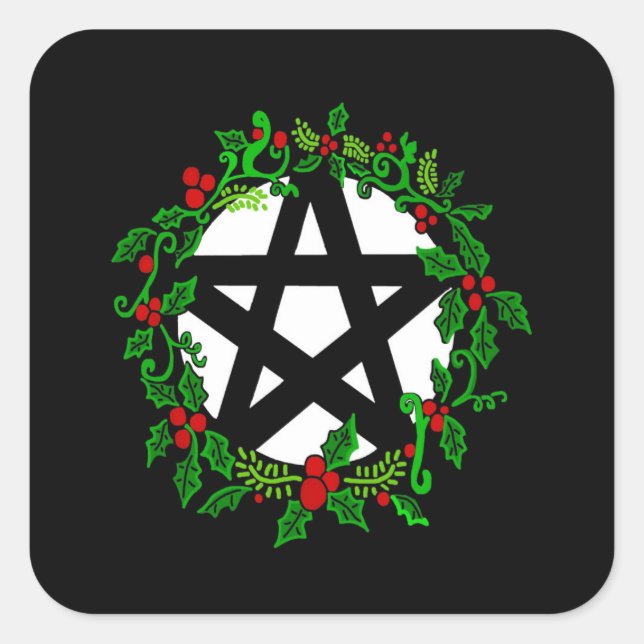 Cuadrada Yuletide Pentacle Pegatina (Anverso)