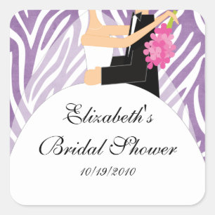 Cuadrada Zebra Bride Groom Bridal Shower Pegatina Purple