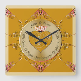 Cuadrado 1.ᵉʳ 50.º Reloj de Muro Ochre Dorado